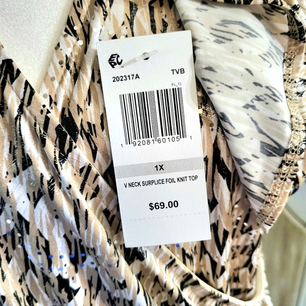 NWT MSK mock wrap, v-neck, sparkling blouse with sequin accents! Plus Sz 1x - Picture 9 of 13
